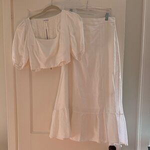 Reformation Linen Skirt Set with Puff Sleeves